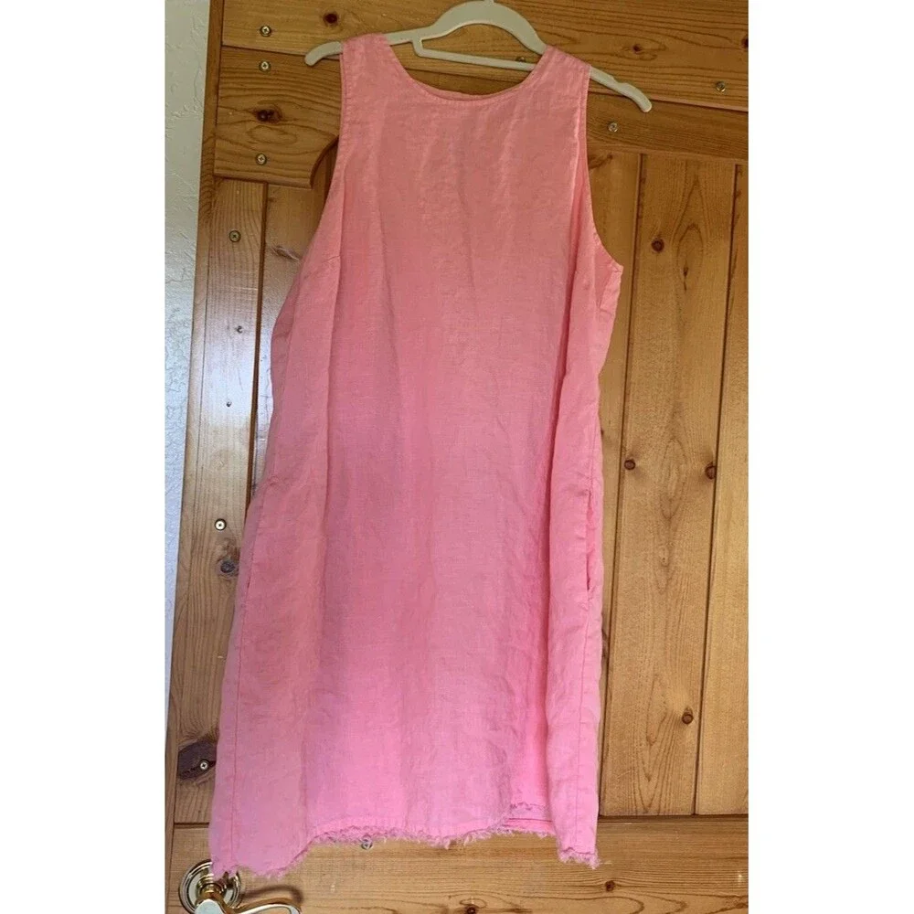 Tommy Bahama Womens 100% Linen Pink Sleeveless Pockets Short Mini Dress Large - Picture 1 of 10